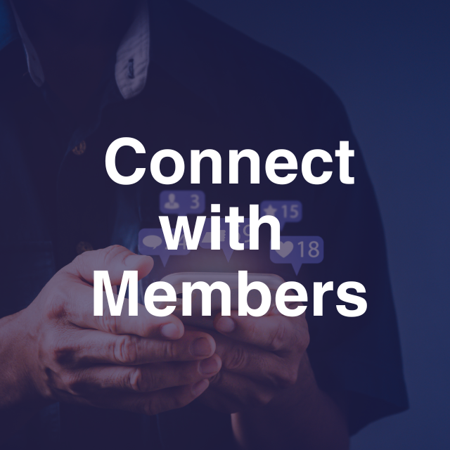 Connect with members title with image of someone texting in background